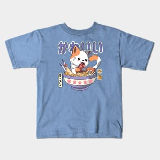 Kawaii Kitty Enjoying Ramen Kids T-Shirt